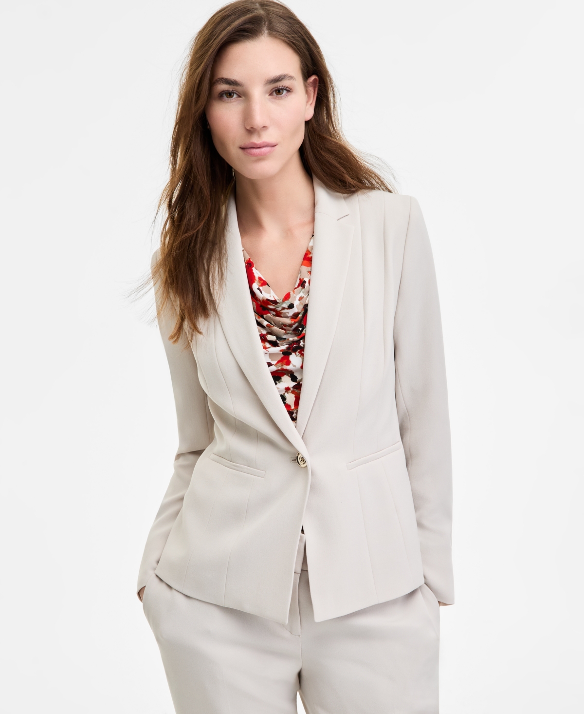 Women's Seamed One-Button Blazer, Regular & Petite - Parchment