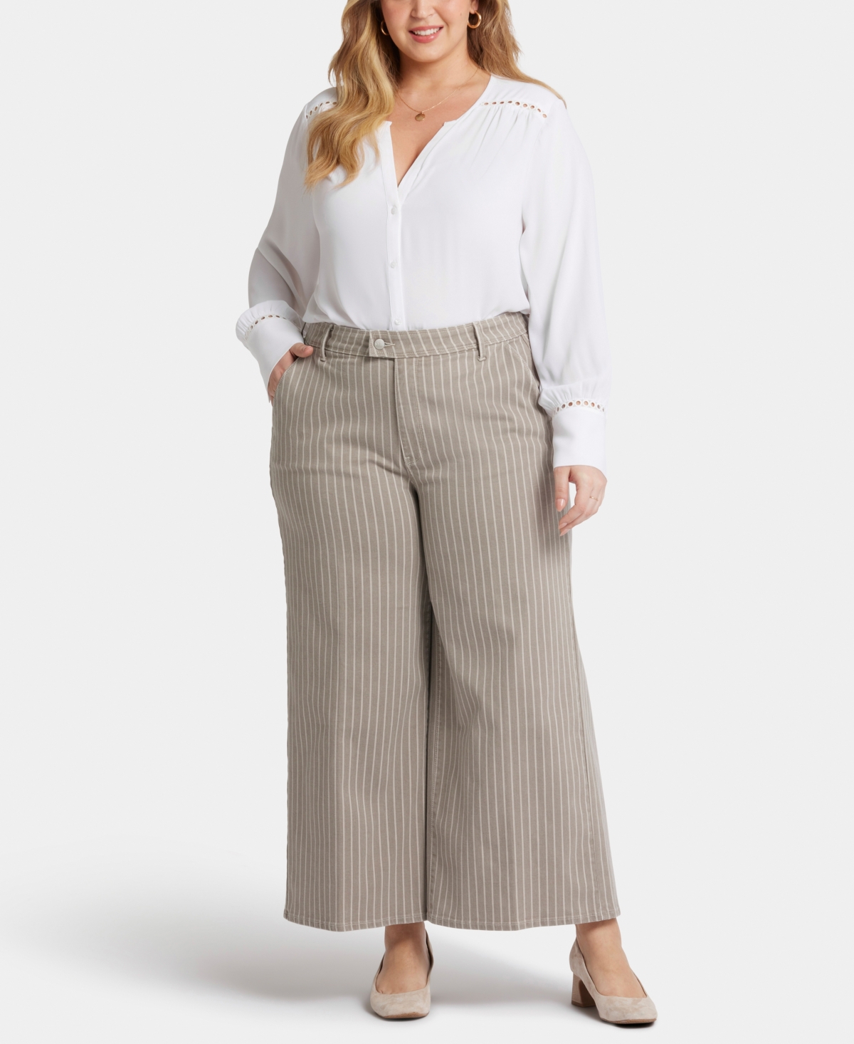 Nydj Plus Size Mona Wide Leg Trouser Ankle Jeans In Boardwalk Stripe