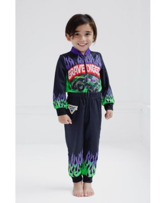 Toddler Boys Grave Digger French Terry Racing Zip Up Coverall to
