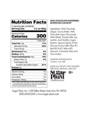 Easter Egg Milk Chocolate Lollipops, 6 Pieces