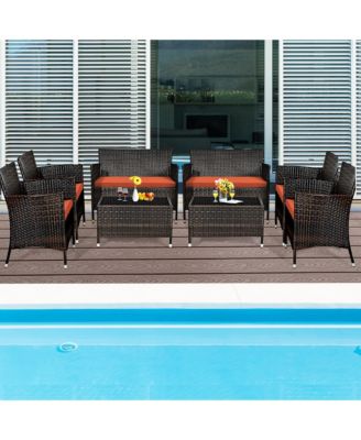 Set of 8 Outdoor Patio Rattan Conversation Furniture Set w/ Cushion Table