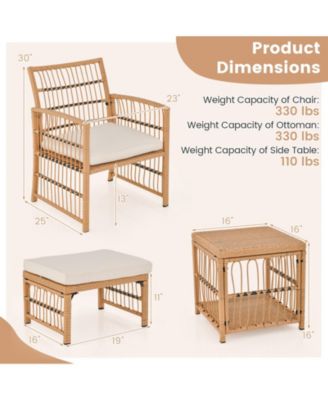 5 PCS Rattan Outdoor Patio Conversation Set  w/ Coffee Table & Ottomans