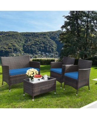 3 PCS Patio Acacia Wood Conversation Set Bistro Furniture Set w/ Chairs & Cushions
