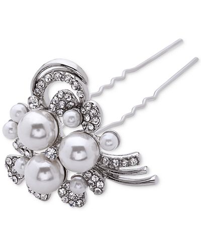 Nina Silver-Tone Crystal and Faux-Pearl Set of Two Hairpins