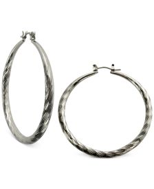 Silver-Tone 2" Textured Hoop Earrings