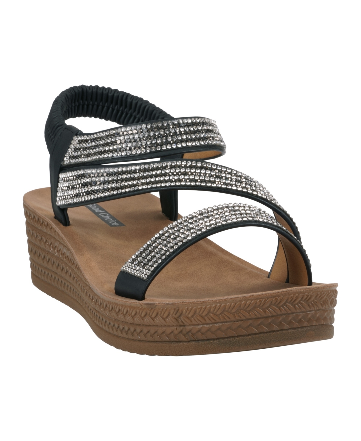 Women's Ruby Embellished Cross Strap Wedge Sandals - Black
