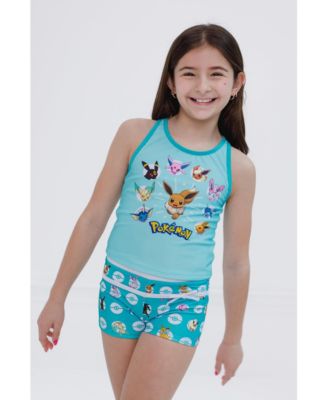 Girls Eevee Racerback UPF 50+ Tankini Top and Swim Shorts Outfit Set
