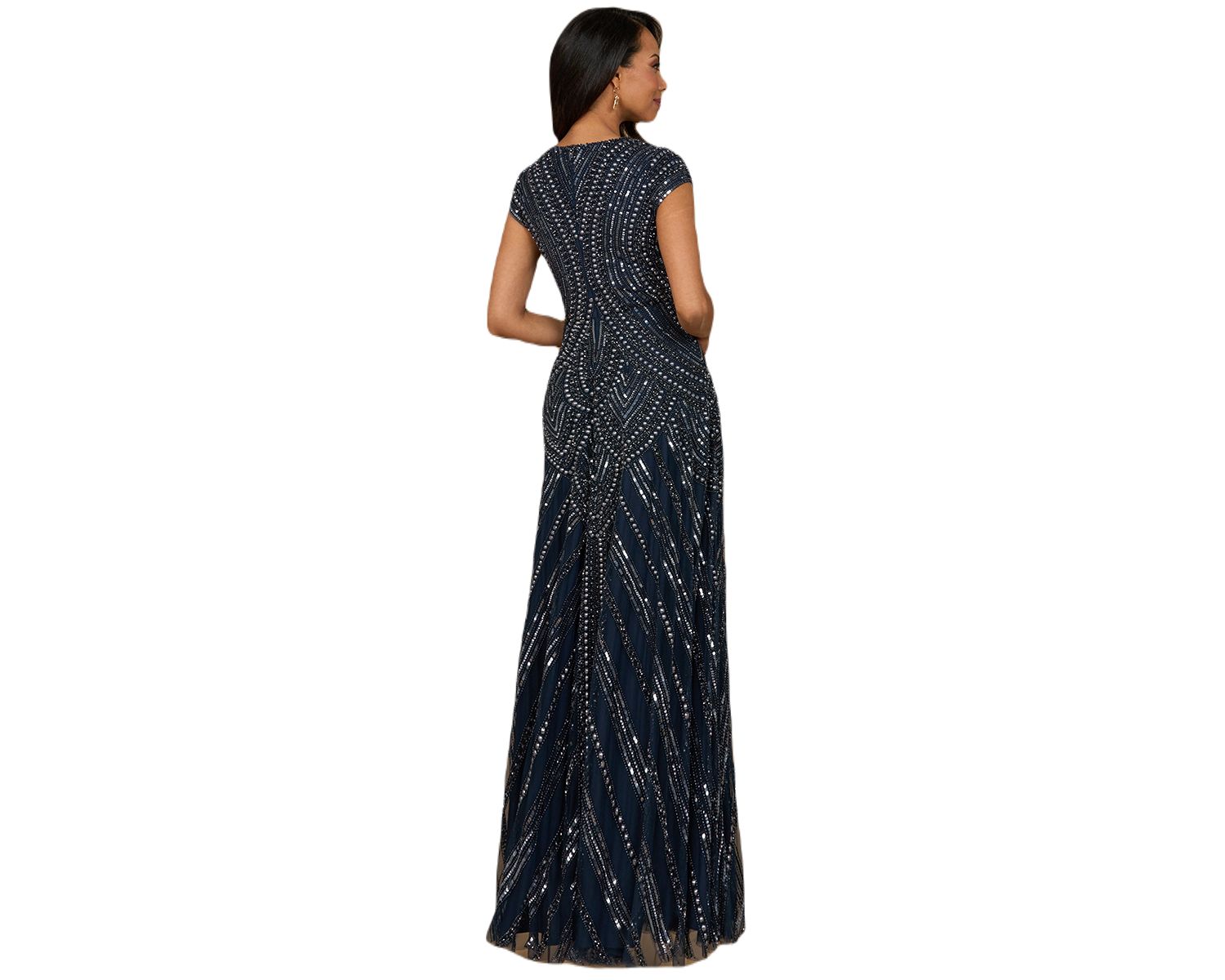 Women's Cap Sleeve Beaded A-Line Gown