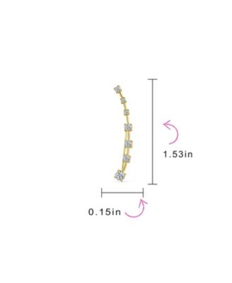 CZ Curved Crawlers Wire Cubic Zirconia Ear Cuff Cartilage Earring Gold Plated