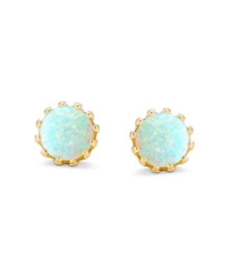 Crown Set Opal Solitaire Stud Earrings in Rose Gold Plated Sterling Silver 6MM