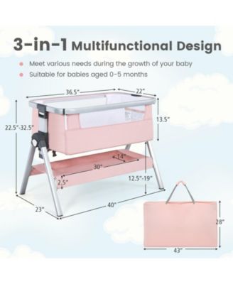 Baby Bassinet Bedside Sleeper with Storage Basket and Wheel for Newborn
