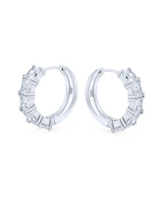 Square Princess Cut CZ Hoop Earrings in Sterling Silver