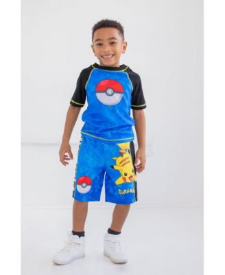 Pikachu UPF 50+ Rash Guard Swim Trunks Outfit Set Little Kid to Big Kid