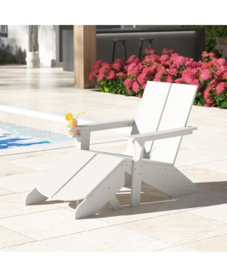 Outdoor HDPE Modern Adirondack Chair with Folding Patio Ottoman and Cup Holder