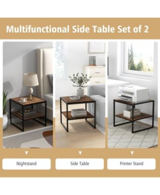 2 Pieces Industrial 2-Tier Side Table Set with Open Shelf