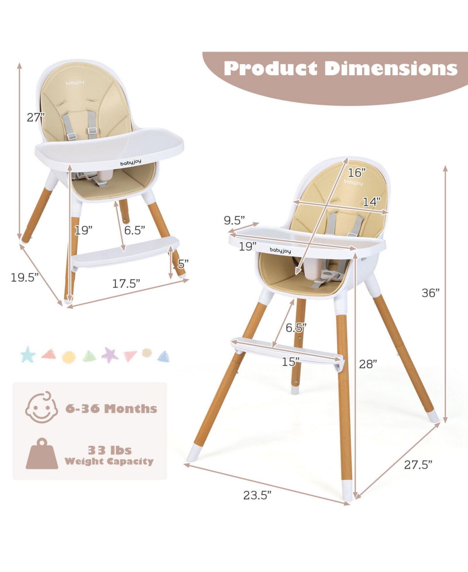 Kids 4-in-1 Convertible High Chair Feeding Chair with Adjustable Tray
