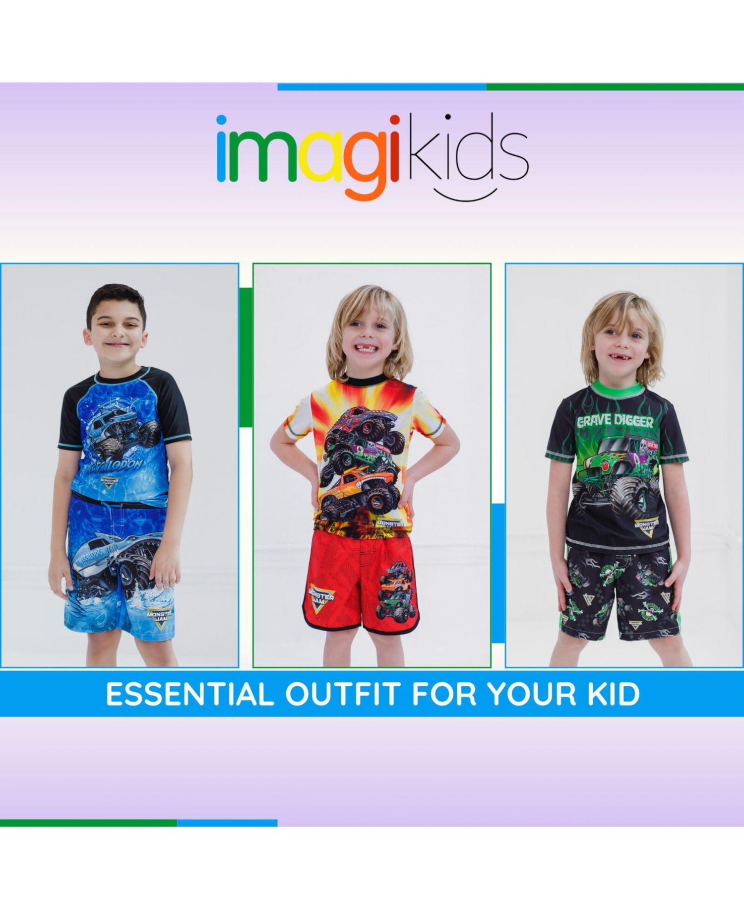 Boys Pullover Rash Guard and Swim Trunks Outfit Set
