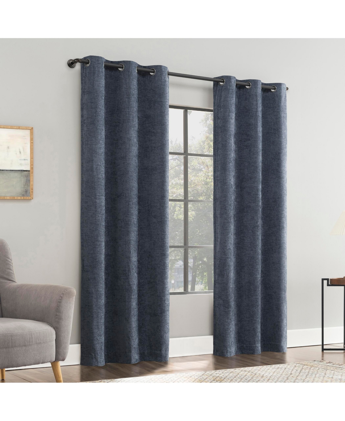Isidora Velvet Magnetic Closure 100% Blackout Grommet Curtain Panel - Indigo blue