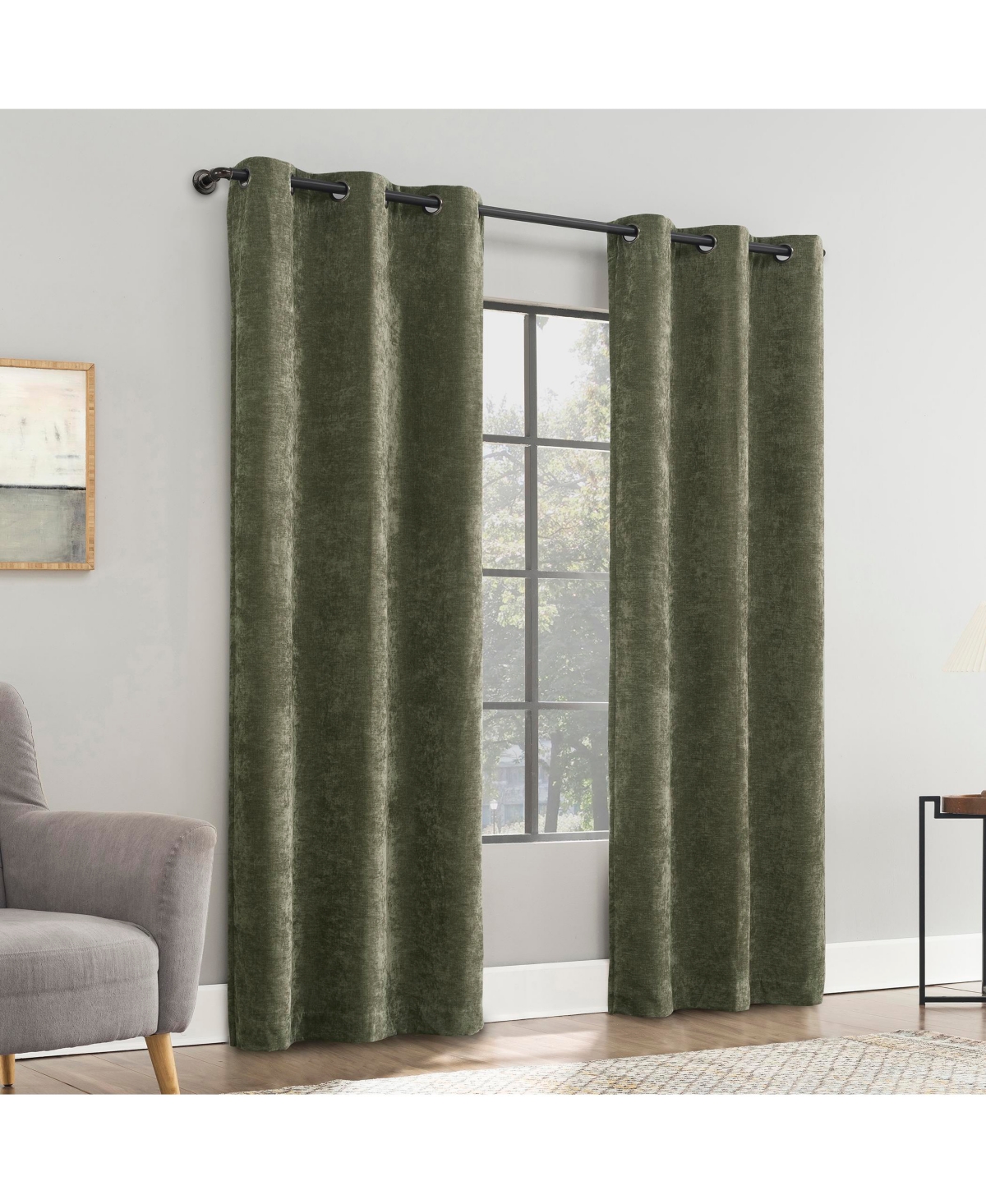 Isidora Velvet Magnetic Closure 100% Blackout Grommet Curtain Panel - Olive green