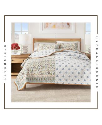 Cotton Stitched Reversible Boho Floral 3 Piece Quilt and Sham Set