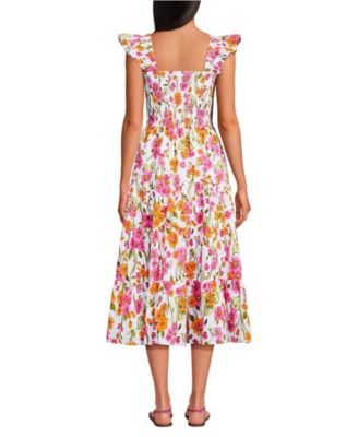 Women's Cotton Dobby Smocked Dress with Ruffle Straps