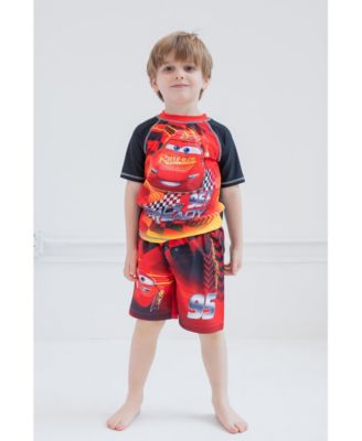 Toddler Boys Disney Pixar Lightning McQueen Rash Guard and Swim Trunks Outfit Set