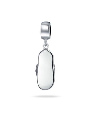 Flip Flop Sandal CZ Dangle Travel Charm Bead in Sterling Silver