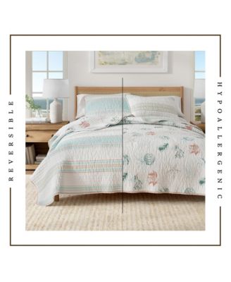 Cotton Stitched Reversible Coastal 3 Piece Quilt and Sham Set