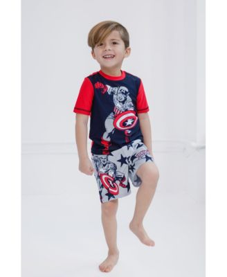 Boys Marvel Captain America UPF 50+ Rash Guard and Swim Trunks Outfit Set