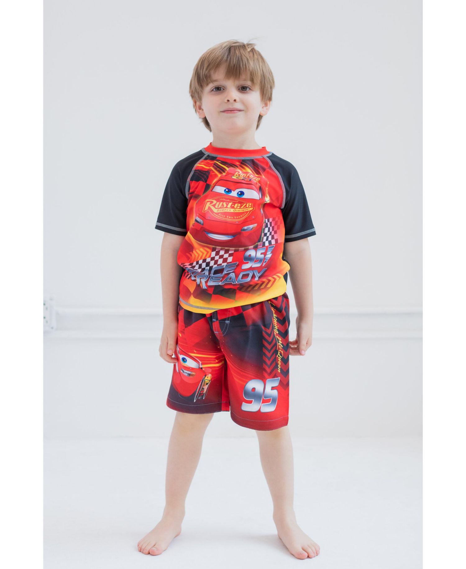 Boys Disney Pixar Lightning McQueen Rash Guard and Swim Trunks Outfit Set