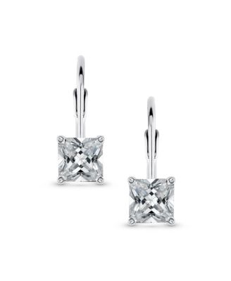 Classic Cubic Zirconia Square Princess Cut Solitaire Square CZ Lever back Earrings Gold Plated .925 Sterling Silver
