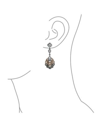  Estate Style Dangling Holiday Party Long Lace Flower Pink Black White Crystal Chandelier Statement Earrings Black Plated