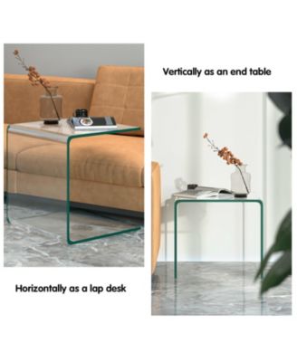 18 x 18 x 16 Inch Tempered Waterfall End Table with non-Slip Pad