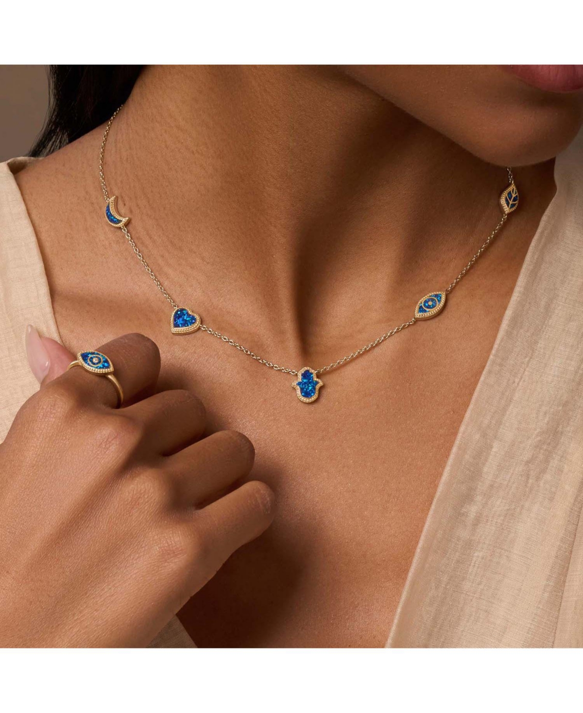 Karma and Luck Soothing Aura Blue Opal Multi-Symbol Necklace