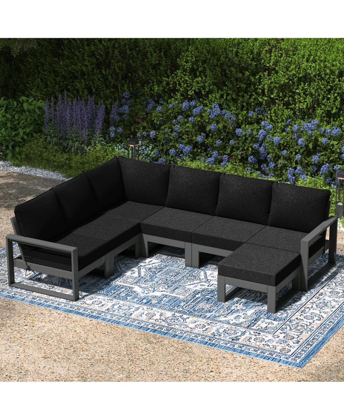 7-Piece Outdoor Modular L-Shaped Corner Patio Sectional Sofa Set