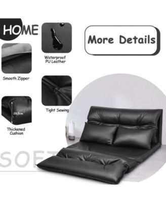 Foldable PU Leather Leisure Floor Sofa Bed with 2 Pillows