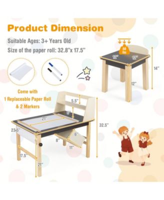 Kids Art Table and Chairs Set with Paper Roll and Storage Bins
