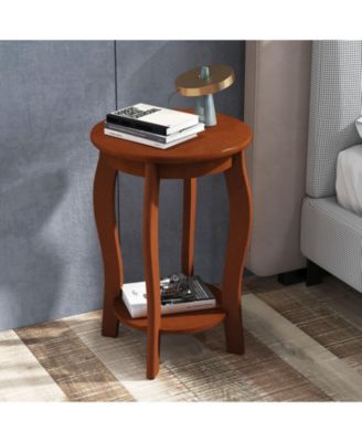 15 Inch 2-Tier Round End Table with Storage Shelf