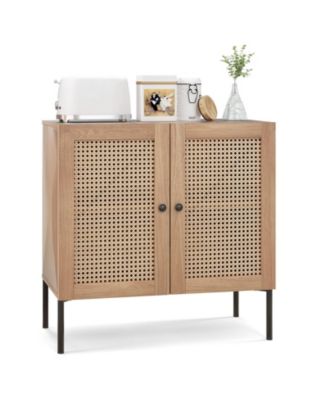Kitchen Sideboard with 2 Rattan Doors and Adjustable Shelf
