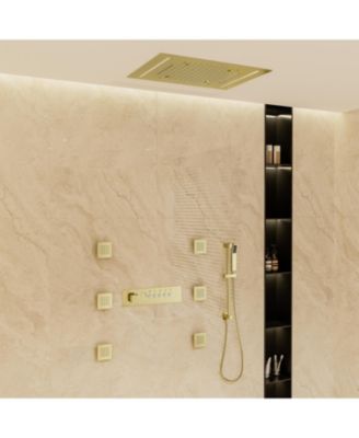 LED Lights, Body Jets and Slide Bar Thermostatic Flush Ceiling Mounted Complete Shower System