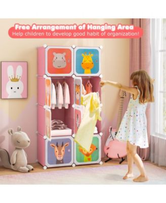 8-Cube Kids Wardrobe Closet with Clothes Hanging Section and Doors