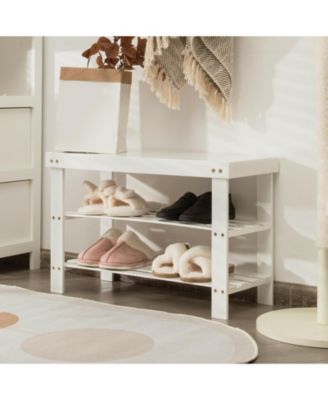 3-Tier Bamboo Shoe Bench Holds up to 6 Pairs for Entry
