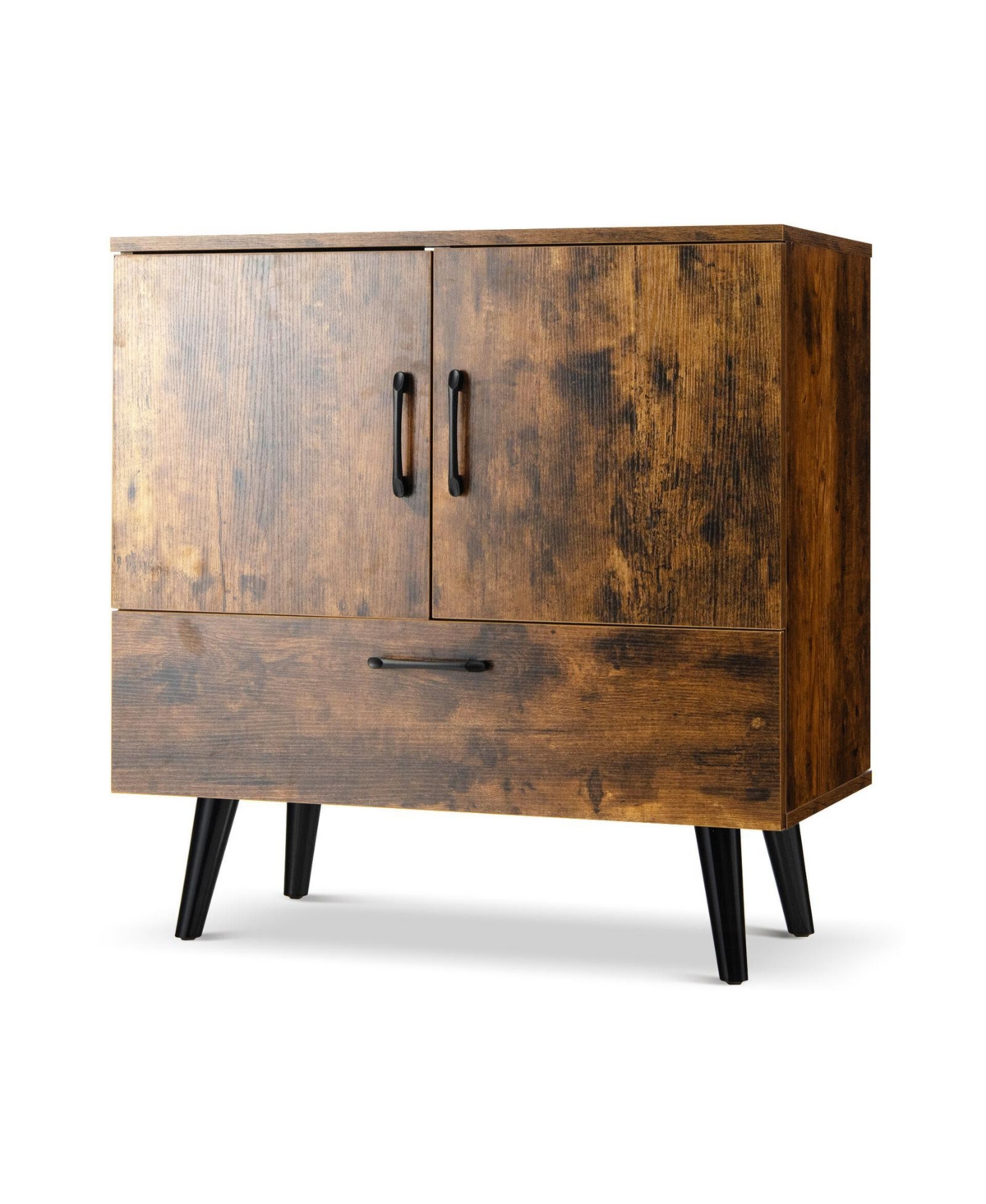 Mid Century Storage Cabinet with 2 Doors and 1 Pull-out Drawer - Brown