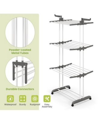 Foldable Clothes Drying Rack, Oversized 4-Tier Collapsible Laundry Rack w/ 3 Retractable Trays, Hanger Holders