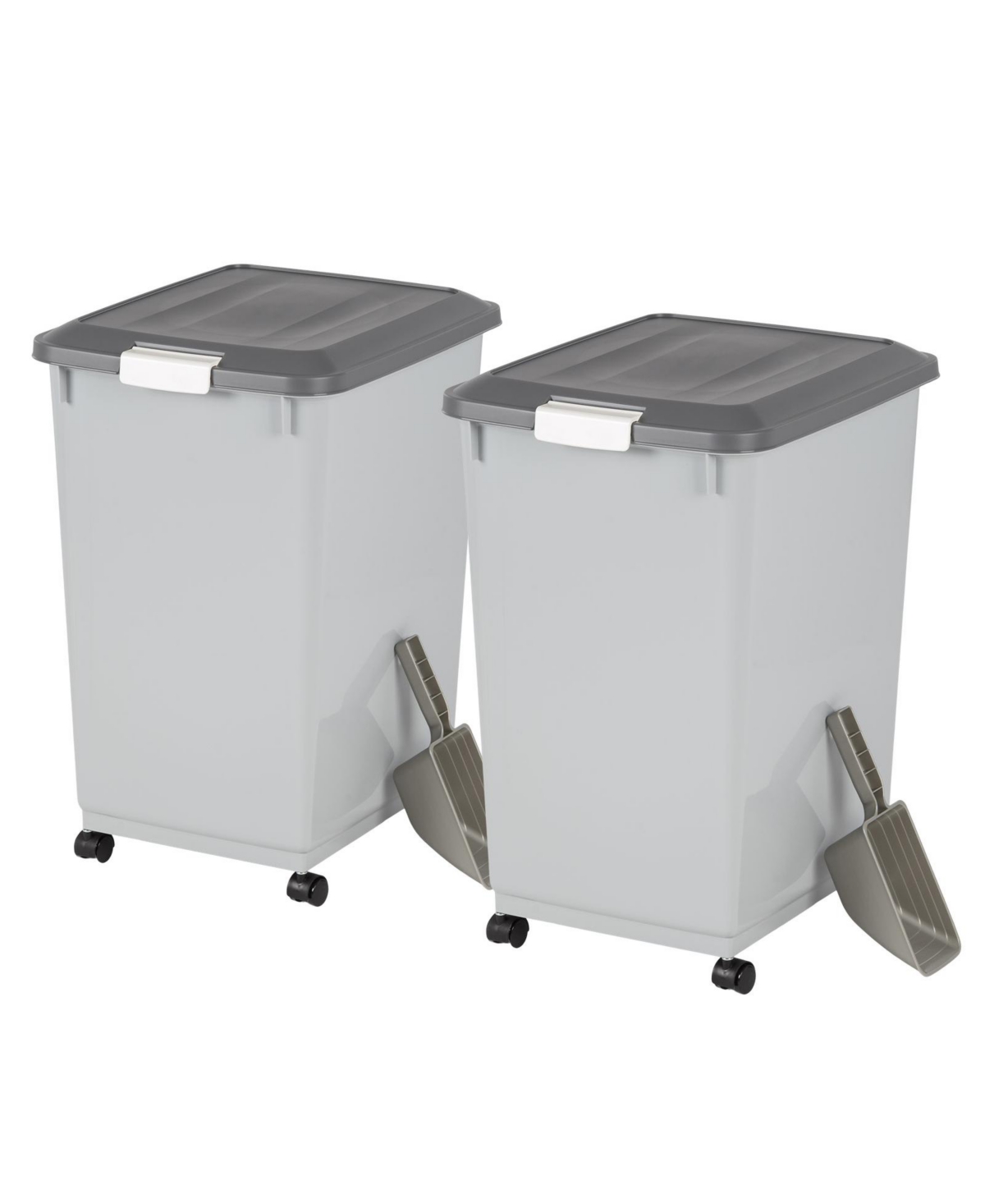 Usa 54Lbs Dog Food Storage Container 2-Pack with Wheels, Airtight Lid, 2-Cup Scoop, Gray/Dark Gray