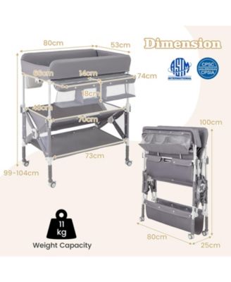 Portable Baby Changing Table with Wheels and Large Storage Rack
