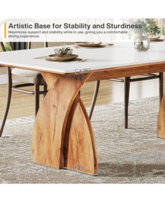 Large Dining Table for 6-8 People, Farmhouse Kitchen Table with Wood Legs, Rectangular Modern White Dinner Table for Dining Room, Living Room, Easy to Assemble