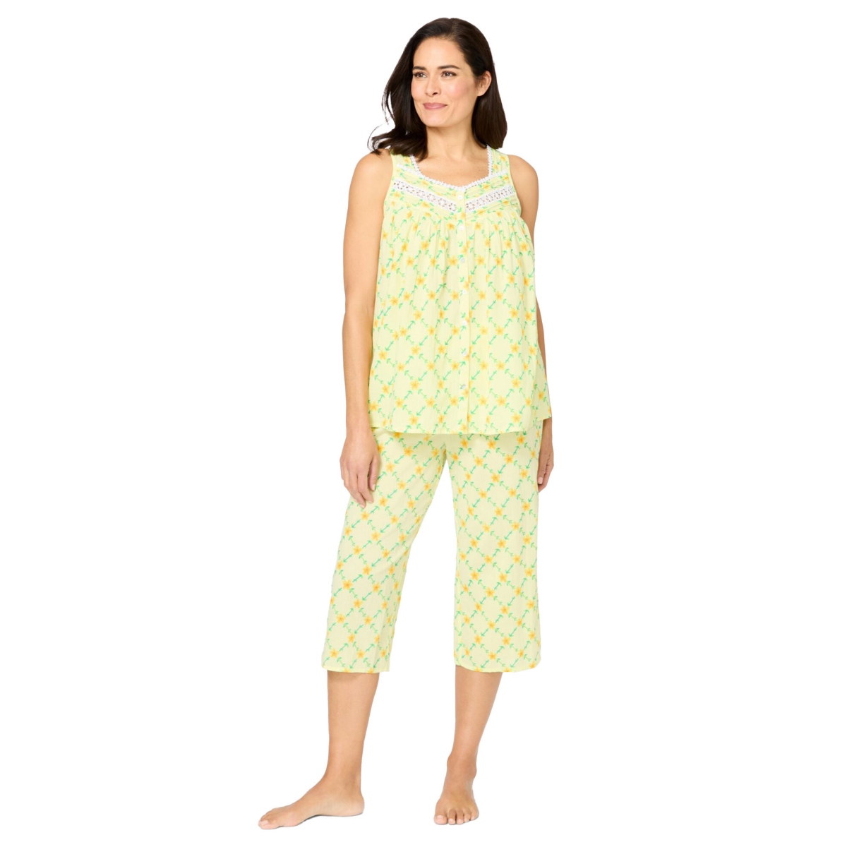 Women's Sleeveless Pj Capri Set - Pastel yellow floral