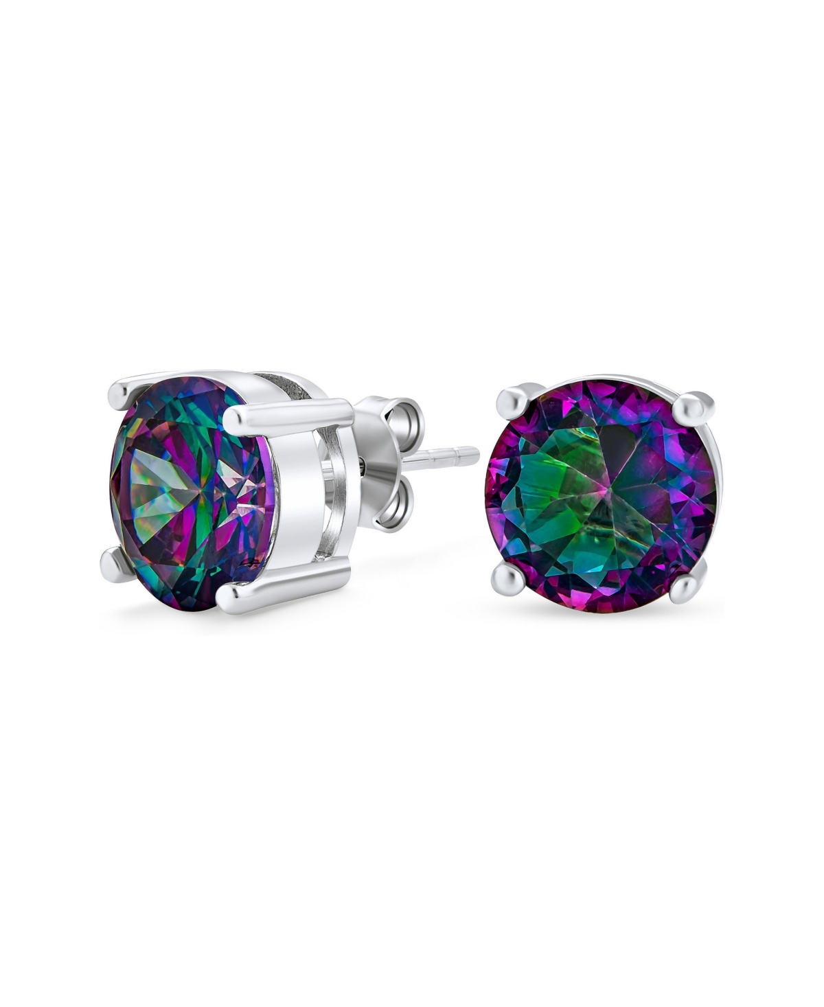 Bling Jewelry Unisex Black Mystic Rainbow Cubic Zirconia Solitaire Cz Stud Earrings .925 Sterling Silver Round Cut - Multicolor