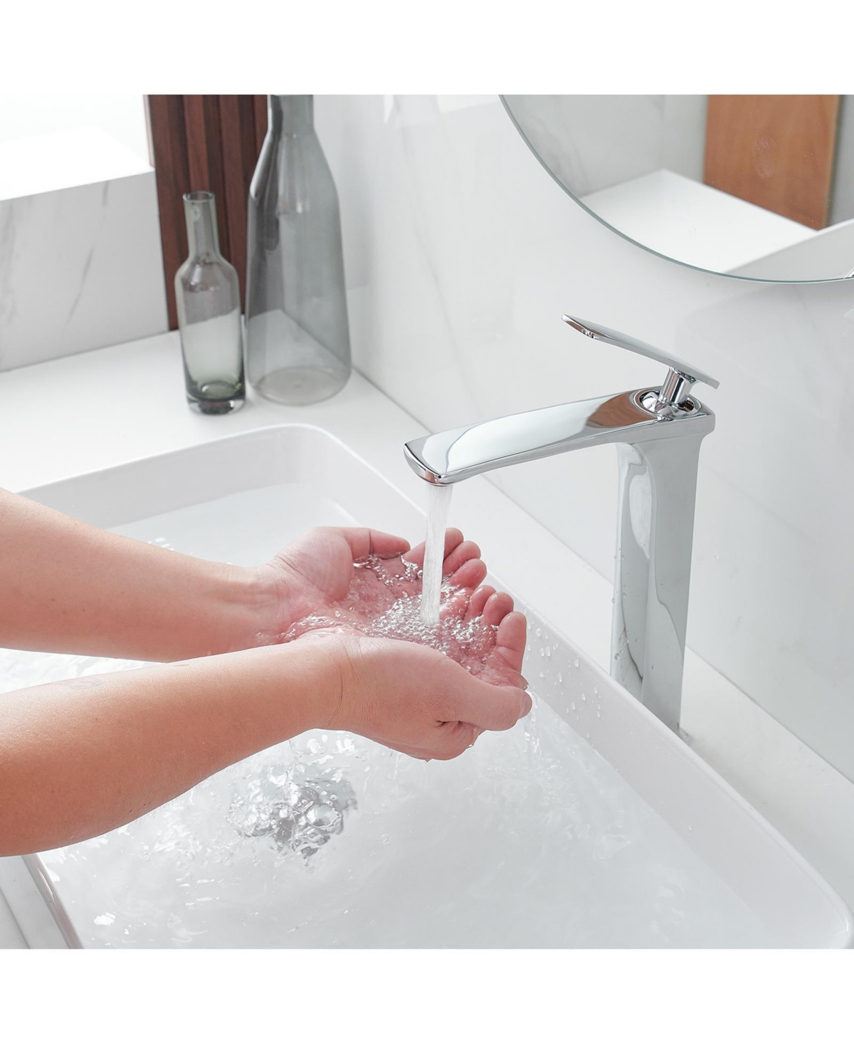 Single Hole Single Handle Bathroom Vessel Sink Faucet With Pop Up Drain Without Overflow In Polished Chrome